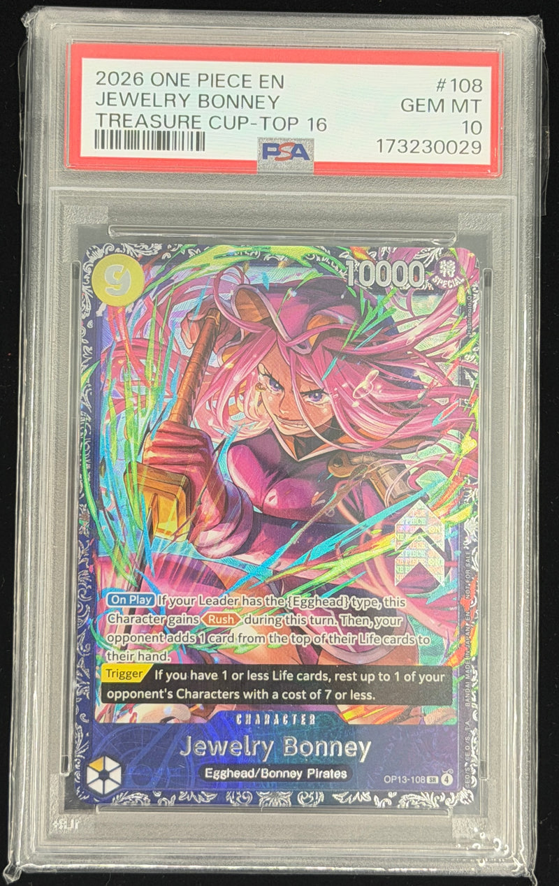 2026 One Piece EN Jewelry Bonney Treasure Cup Top 16 #108 GEM MT PSA10